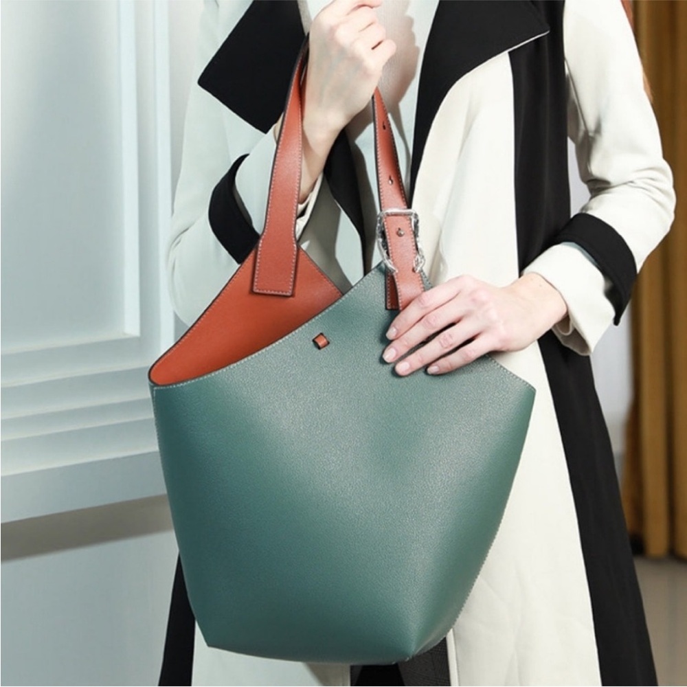 Maison de Beaute Marseilles (MDBM) ‘Cholet’ Sea Green & Brown Napa Leather Tote.